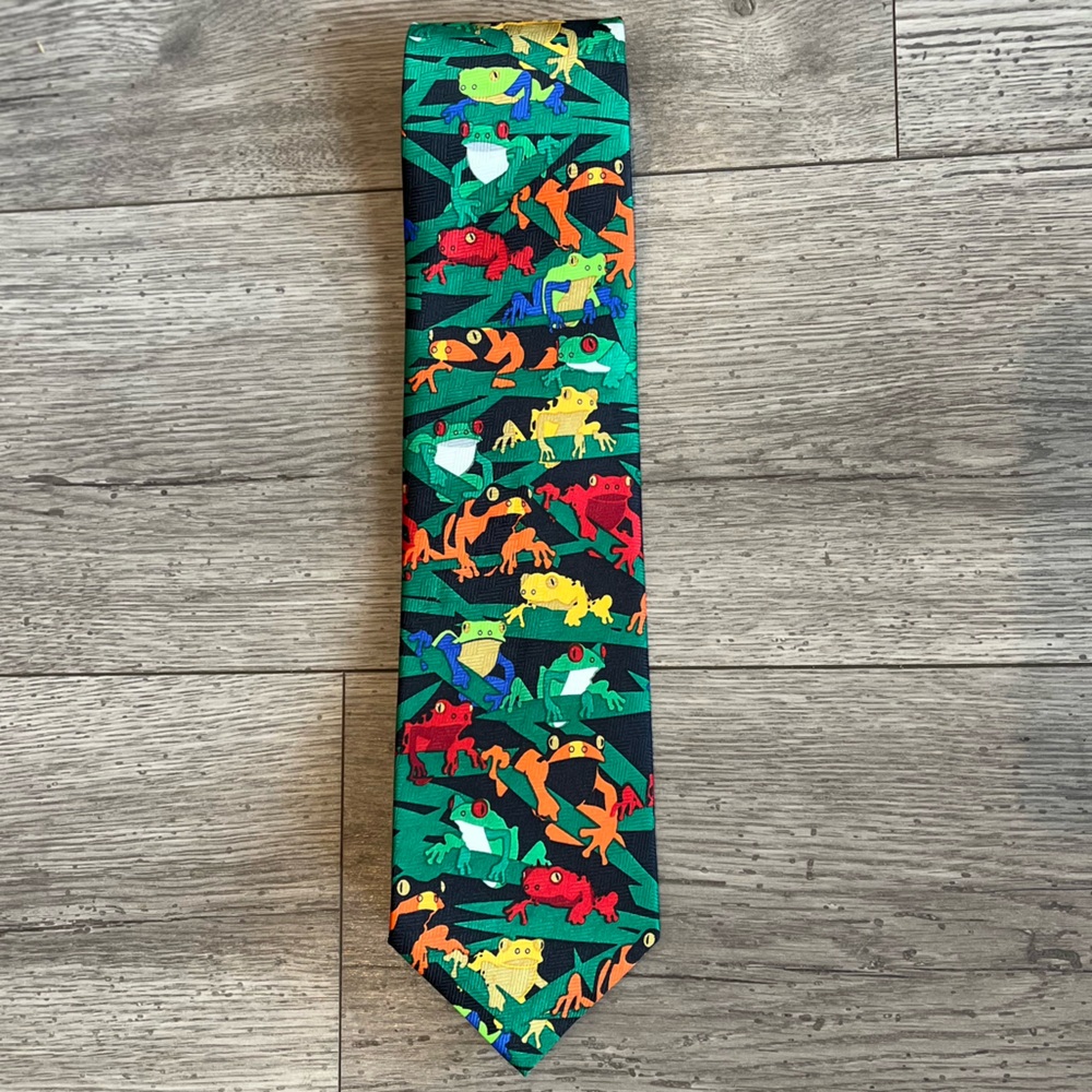 Ralph Marlin Men’s Vintage 90s Frogs Neck Tie Vibrant 1999 NWT Workwear Dressy
